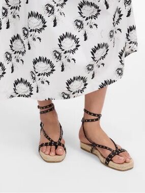 New Madewell Mira Black Studded Wrap Espadrille Sandals Sz 7.5